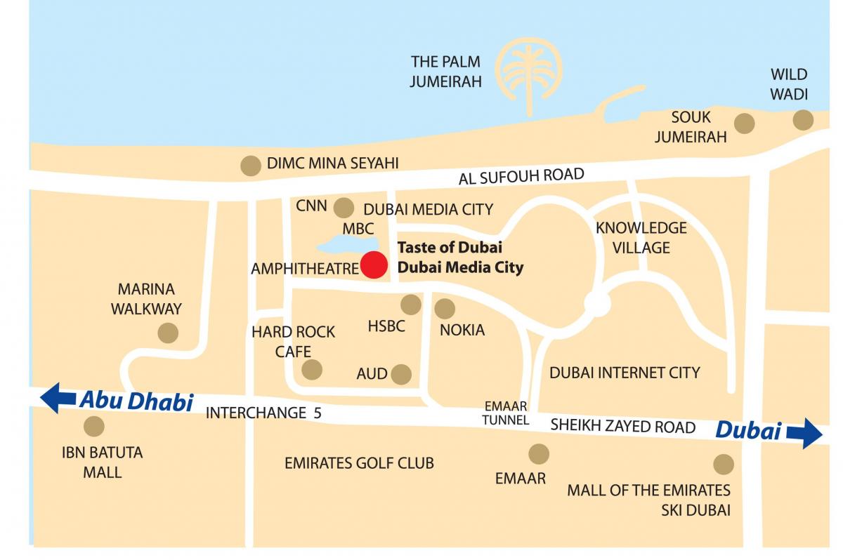 دبئی میڈیا سٹی کے محل وقوع کا نقشہ