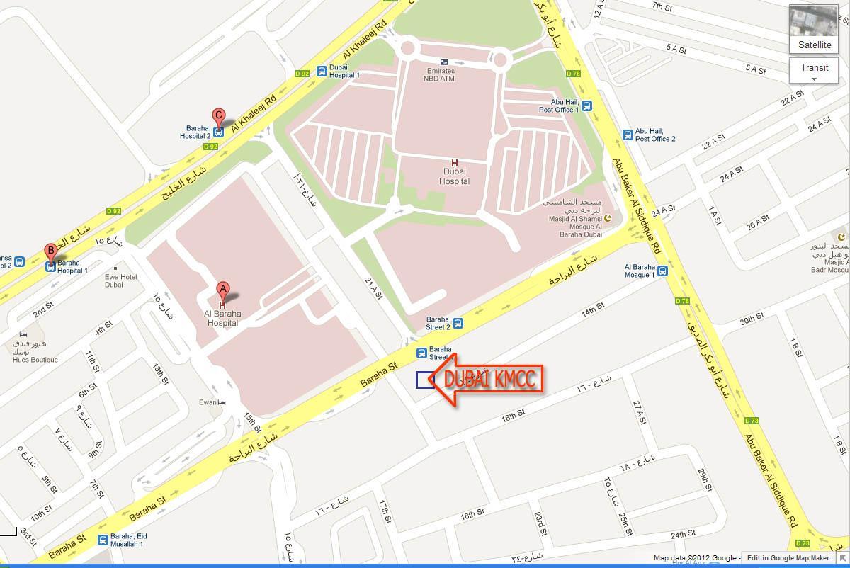 دبئی کے ہسپتال کے محل وقوع کا نقشہ