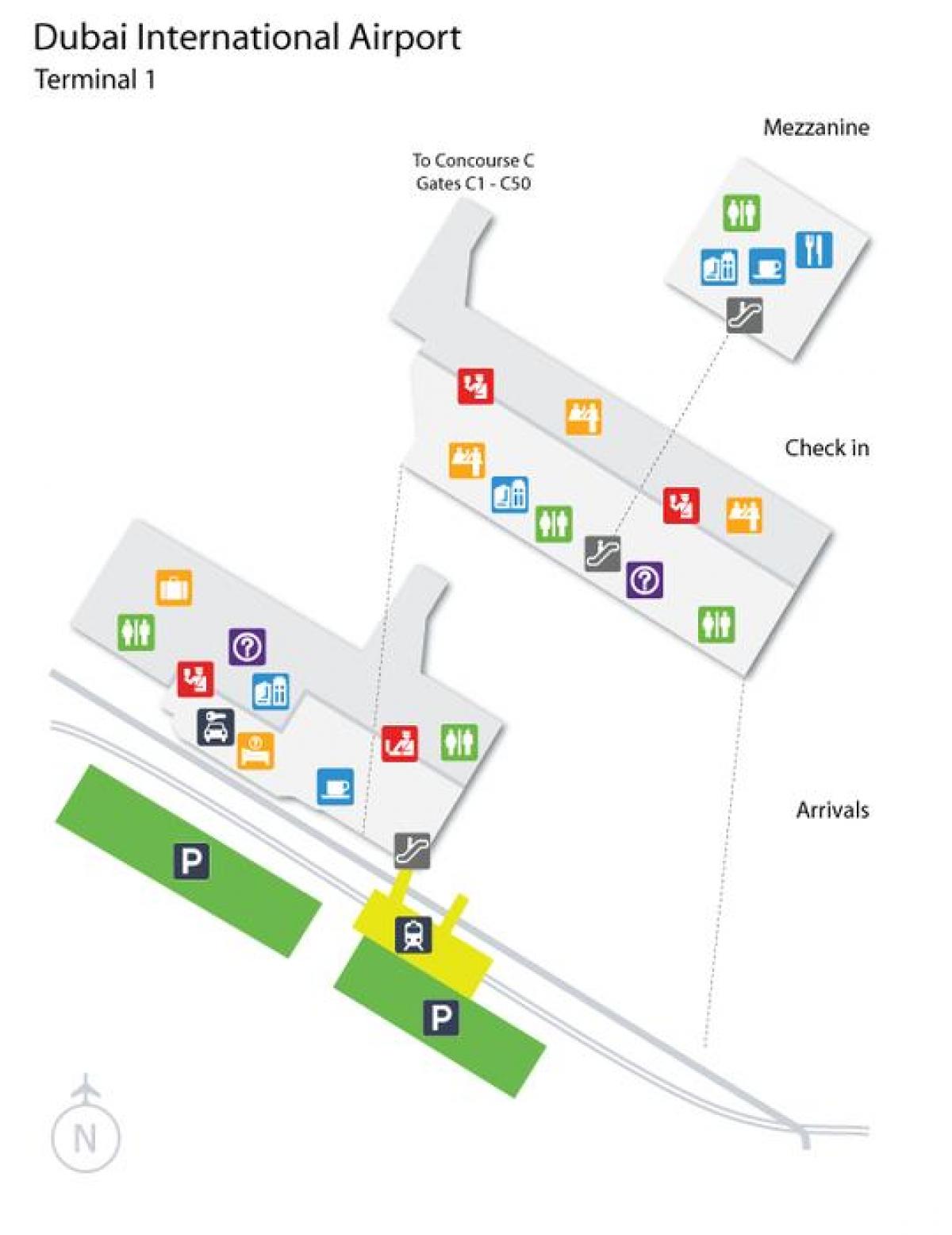 دبئی ہوائی اڈے کے ٹرمینل 1 کے محل وقوع کا نقشہ